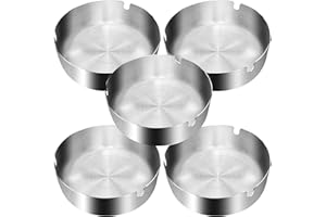 NUTS OT NUTS Posacenere Acciaio Inox da Esterno 5 pezzi Portacenere Antivento Metallo Rotondo Posacenere da Tavolo Grande da Interno con 3 Grooves Adatto per Soprammobili Moderni, Casa, Balcone, Bar (10cm Argento)