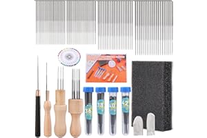 Benlay Nadelfilzwerkzeuge, Wollfilzwerkzeug-Set mit Filznadeln in 4 Größen und Schaumstoffpolster, 3 Modelle Holznadelgriffe, Nadelfilzset für DIY-Filzanfänger