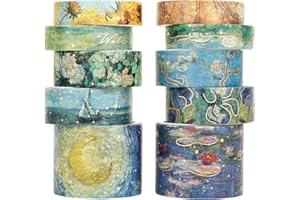 Lychii Washi Tape Set, 10 Rollen Gold Stamping Masking Tapes, Multi-Pattern Dekoratives Klebeband Kollektion für Kunst und Heimwerker, Verschönern Bullet Journals, Planer, Scrapbooking