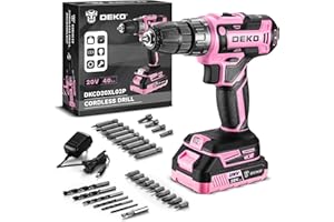 Perceuse électrique sans fil : DEKOPRO Perceuse sans fil rose 20 V pour femmes perceuses avec batterie et chargeur, kit de perceuse-visseuse 20 V