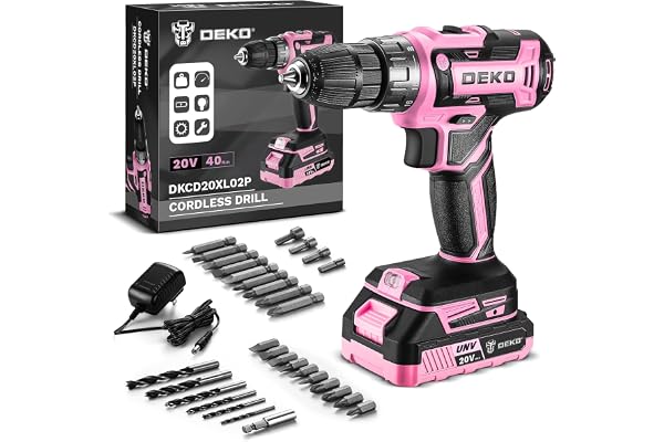 Perceuse électrique sans fil : DEKOPRO Perceuse sans fil rose 20 V pour femmes perceuses avec batterie et chargeur, kit de perceuse-visseuse 20 V