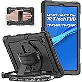 SEYMAC Case for Lenovo Tab M10 Plus 10.3 Inch, Heavy Duty Shockproof Case with Screen Protector, 360 Rotating Hand Strap/Stan