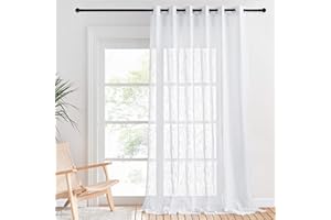 PONY DANCE Cortinas y Visillos Blancos Translucidas con Aspecto de Lino, Visillos Boho para Salon/Dormitorio con Ojales, 1 Pieza, 200x240cm(AnxAl), Blanco