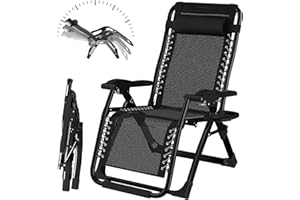 Fiutazge tumbonas Jardin Exterior,sillas Jardin Exterior,Silla Gravedad Cero con Acolchado Ajustable,reposacabezas extraíble,portabebidas,Tumbona Plegable para Patio,jardín,Playa,Piscina- Negro