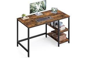 VASAGLE Bureau avec Rangement, Table d’Ordinateur, avec 2 Étagères Réversibles, Poste de Travail, pour Télétravail, Salon, Cadre en Acier, Style Industriel, Marron Rustique et Noir d'encre LWD47X