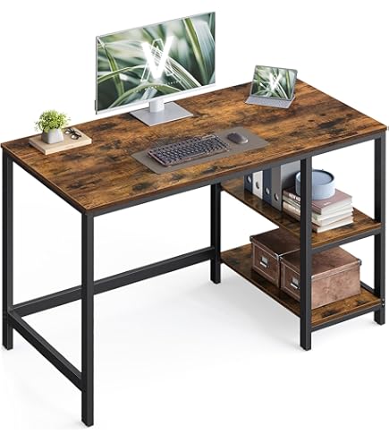 Computerbureau, 110 cm gamingbureaus, Bureau de Travail met 2 niveaus, grote studeertafel, houten kaptafels met metalen frame, voor slaapkamer, woonkamer, kantoor, wit