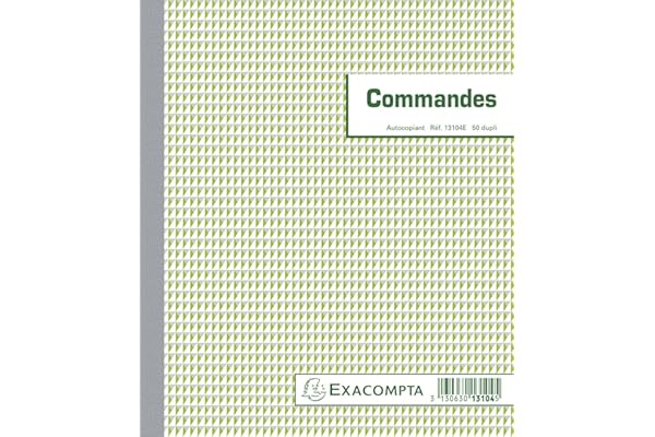 Exacompta - Réf. 13104E - 1 Manifold COMMANDES - 50 feuillets numérotés et autocopiants - duplicatas (1 original + 1 copie) - format 210 x 180 mm - fabriqué en France