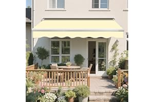 Green Bay 4 m x 3m DIY Patio Retractable Manual Awning Garden Sun Shade Canopy Cream with Fittings and Crank Handle