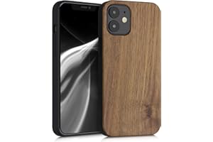kwmobile Carcasa Compatible con Apple iPhone 12 Mini Funda - Funda Dura de Madera con Bumper de TPU - marrón Oscuro