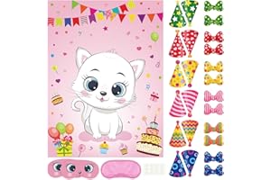 PLULON Gioco per feste gatti bambini Appunta il cappello papillon sul poster gioco compleanno 24 cappelli 24 adesivi papillon bambini bambine bomboniere feste estive decorazioni parete attività classe