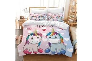 Rowjoy Copripiumino Unicorno, Microfibra Copripiumino Singolo, Unicorno Copripiumino Singolo Bambina+2 federe 50x75cm(blue,135X200cm)