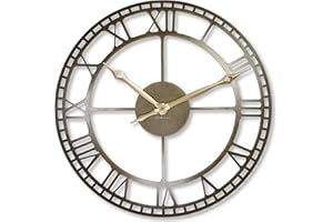 FLEXISTYLE Metalowy zegar ścienny w stylu retro, złoty, średnica 50 cm, cichy, bez tykania, do salonu, biura, sypialni (antyczne złoto, 50 cm)