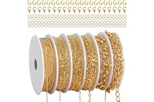 Lahnaokfis 14 m 6 Rouleau Chaine Acier Inoxydable, Chaînes Bijoux avec Fermoirs à Homard, Anneaux Saut et Bague en U Kit Fabrication Bijoux pour Collier DIY, Bracelet, Breloques, Artisanat Décoration