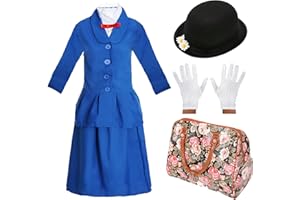 I LOVE FANCY DRESS Girls Magical Victorian Nanny Costume for Girls - Blue Jacket & Skirt, Black Bowler Hat, White Gloves, Carpet Bag - Kids World Book Day/Book Week Character Fancy Dress Costume