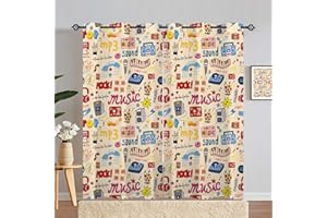 ANHOPE Cartoon Musik Symbol Vorhänge mit Ösen Kinder Jungen Mädchen Gardinen Blickdichte Thermo Vorhang Blackout Curtain Schlafzimmer Wohnzimmer Verdunklungsvorhänge 2er Set H 183 x B 117 cm