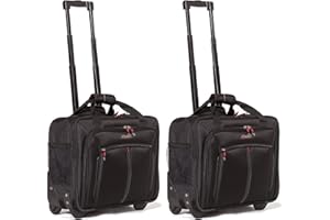 Aerolite Ryanair Priority Boarding, Easyjet Plus, BA, WizzPriority, Jet2 Approved Rolling Padded Laptop Case Bag 2 Wheels - Fits up to 15.6", Business Trolley Hand Cabin Luggage Case (Black x2)