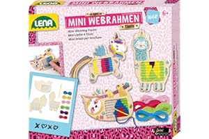 LENA® Mini cadre à tisser Animaux, contient 3 cadres à tisser en forme de licorne, de paresseux, de lama, 6 fils et des autocollants métalliques