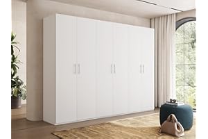 My Brand Germanvox Swift Armadio Guardaroba 6 ante Camera da Letto Bianco Opaco Made in Italy L.270 P.53 H.202 cm