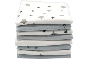 CLEVERE KIDS BABY-COLLECTION Clevere Kids Lot de 8 chiffons absorbants en flanelle avec étoiles Gris clair 40 x 40 cm