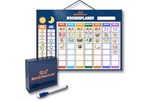 ‎MEINSCHLAUFUCHS MeinSchlaufuchs® Wochenplaner Kinder - Montessori Magnettafel inkl. 250 Magnete, Aufbewahrungsbox, Kordel & Stift - beschreib- & abwischbar - Routine Planer Kinder