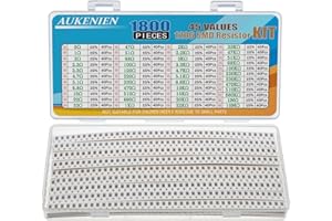 AUKENIEN 1206 SMD Resistencias 45 Valores 1800 Piezas 0R a 10M Ohm Resistencia 1/4W SMT Resistor Surtido Kit con ±5% Tolerancia