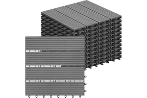 Laneetal WPC Fliesen 11er Set für 1 m², Terrassenfliesen Klicksystem, Balkonfliesen 30x30 cm, Klickfliesen Terrasse Balkon, Bodenfliesen Bodenbelag für außen, Hellgrau