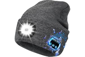 DEILIN Bluetooth Beanie with Headlight，Unisex Rechargable LED Beanie with Headphones,Tech Gifts for Men Women Dad