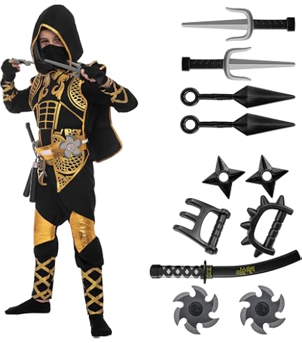 Costume De Ninja Homme KARNIVAL – Tenue Complète (haut, Pantalon, Tunique, Accessoires), 100% Polyester