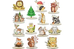 QIMEYU Forest Animals Decoration Wood, Forest Animals Birthday, Forest Animals Figures, Pack of 14 Forest Animals Cake Decoration, Table Decoration, Forest Animals, Children's Room Decoration, Forest