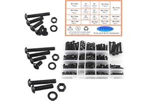 HVDHYY M5 M6 M8 Schrauben und Mutter Set Schrauben Kohlenstoffstahl Schrauben Schwarz Maschinenschrauben Schraube Muttern und Unterlegscheiben Sortiment Kit Rundkopf mit Aufbewahrungsbox 310Stück