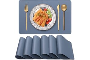 Blibalaskr PVC Heat Resistant Placemats Set of 6,Waterproof Wipeable Floor Place Mats,Non-Slip Easy Clean Table Mats for Kitchen Table Decor,12×18 Inch (Blue)