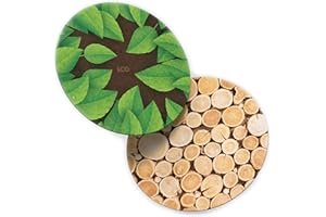 SHYAWORLD 100 Posavasos de Cartón Originales, Decorativos y Absorbentes para Bebidas y Líquidos. Portavasos para Mesa con Efectos de Acabado 10 x 10 cm y 1,4 mm Espesor. (Efecto Eco & Wood Redondo, 100)