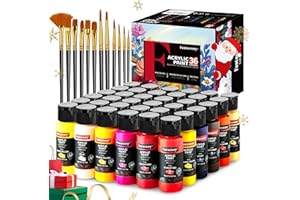 Fantastory Acrylic Paint Set 36 Colors(2oz /60ml) with 12 Brushes, Professional Craft Thick Paints Kits for Adults and Kids, Canvas Wood Fabric Ceramic Rock Painting Supplies