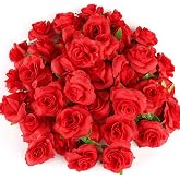 Kesote 50 Red Artificial Rose Heads Fabric 4 cm | Small Flowers Stemless for Crafts, Weddings, Parties and Fair