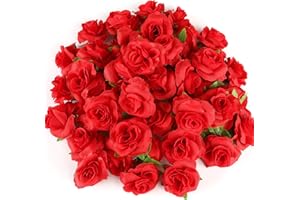 Kesote 50 pcs Artificial Flower Fake Flower Bouquet Real Touch Rose Plants, Artificial Flower Rose Head,For Wedding Party Birthday Home Garden Decoration,Red