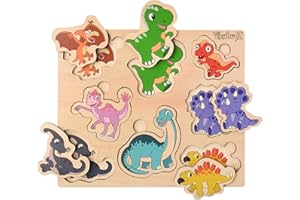 PikatoyZ® Dinosaur Puzzle for 1, 2, and 3 Year Olds – Montessori Wooden Jigsaw Toy – Educational Gift for Boys and Girls – Travel Puzzle for Toddlers