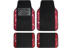 CAR PASS Set completo di 4 tappetini per auto in pelle e strass, colore: nero e rosso