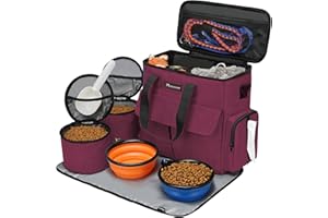 MODOKER Von Fluggesellschaften zugelassene Haustier-Reisetasche, Wochenend-Hundereiseset für Hund und Katze, von Fluggesellschaften zugelassener Trage-Organizer mit Multifunktionstaschen, Rose Red