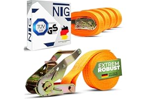 ‎NTG NTG 5 STÜCK Spanngurte 6m lang 2t (2000 daN, KG) - TÜV/GS Geprüft - einteilig in 35mm breit mit verzinkter Stahlratsche - robust & wetterfest -