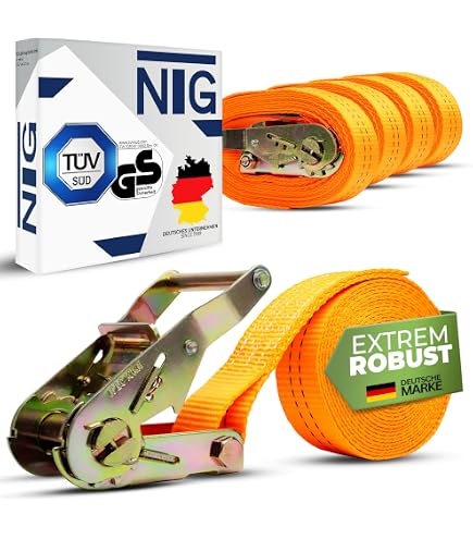 Sangle D'Arrimage à Cliquet Connex DY270603 - 8 M X 38 Mm, 3000 Kg, Orange, Norme EN 12195-2 Certifiée TÜV/GS