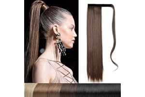 ‎JIAMEISI Ponytail Clip in Pferdeschwanz Extension Haarteil Haarverlängerung Zopf Hair Piece gewellt Wavy wie Echthaar Mittelbraun & Hellbraun gemischt Glatt-22"(58cm)-110g