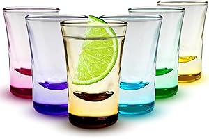 Volila Heavy Base Shot Glasses - 25ml (6 Pack) Coloured Set for Alcohol, Vodka, Expresso, Tequila & Desserts - Durable & Reusable for Home, Bars & Party