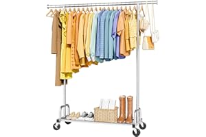 Sakugi Clothes Rail – Heavy Duty Clothes Rack with Wide Fixed Rod, Built-In Mesh Shelf, Space-Saving Clothing Rail for Bedroom, Laundry Room, Entryway, 116 x 43 x 150 cm, Silver