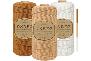 DXRPO Macrame Corda 3 mm x 100 m x 3, Macramè Filo Cotone per Fai Da Te, Piante Sospese, Natale, Decorazione Boho(Naturale, Marrone, Marrone Scuro)