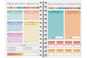 Canvartin Planificador de Presupuesto Mensual A4 con Espiral, Cuaderno de Finanzas Personales, 50 Páginas a Doble Cara para Control de Gastos, Ingresos y Ahorros