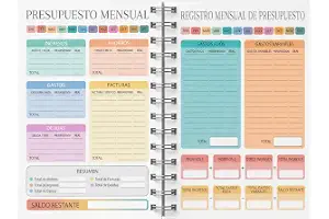 Canvartin Planificador de Presupuesto Mensual A4 con Espiral, Cuaderno de Finanzas Personales, 50 Páginas a Doble Cara para Control de Gastos, Ingresos y Ahorros