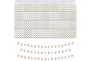 Remione 1400 Stück Buchstabenperlen A-Z Alphabet Perlen Set Perlen für Armbänder zum Auffädeln Schmuck Selber Machen Gold & Weiß RM040