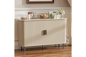 FiveWillowise Küchenschrank, Sideboard mit 2 Schiebetüren, Verstellbaren Ablagen, Aufbewahrungsschrank, Kaffeebar-Schrank, Anrichte für Küche, Esszimmer, Wohnzimmer, 120 x 40 x 77cm, Beige