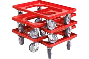 ‎LOGIPLAST 5 Stück Transportroller für Kasten 600 x 400 mm mit 4 Lenkrollen in rot