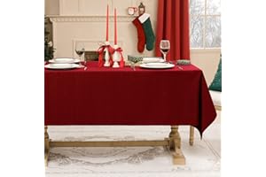 Softalker Tischdecke Weihnachten 140x240 Rot Abwaschbar Leinenstruktur Wasserabweisend Abwischbar Fleckschutz rechteckig Tischtuch Deko für Garten Party Geburtstag Silvester Neujahr Konferenzen Messen